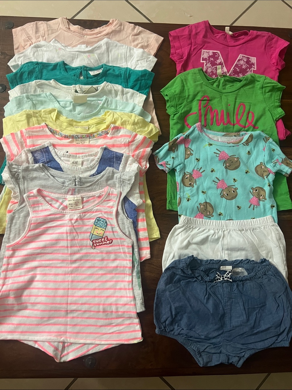 Little girls bundle of tops and shorts (15) Pink, Teal, Green, Blue Mix